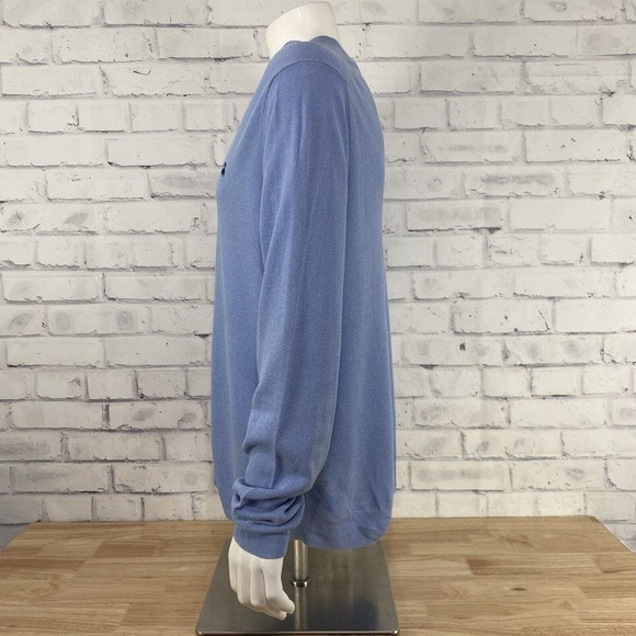 Brooks Brother Sweater Men's Large V-Neck Long Sleeve Blue Linen Blend 346 *FLAW - Picture 6 of 14
